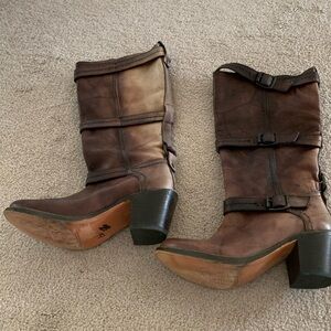 Frye Carmen Leather Three Strap Buckle Tall Boots Size 6.5